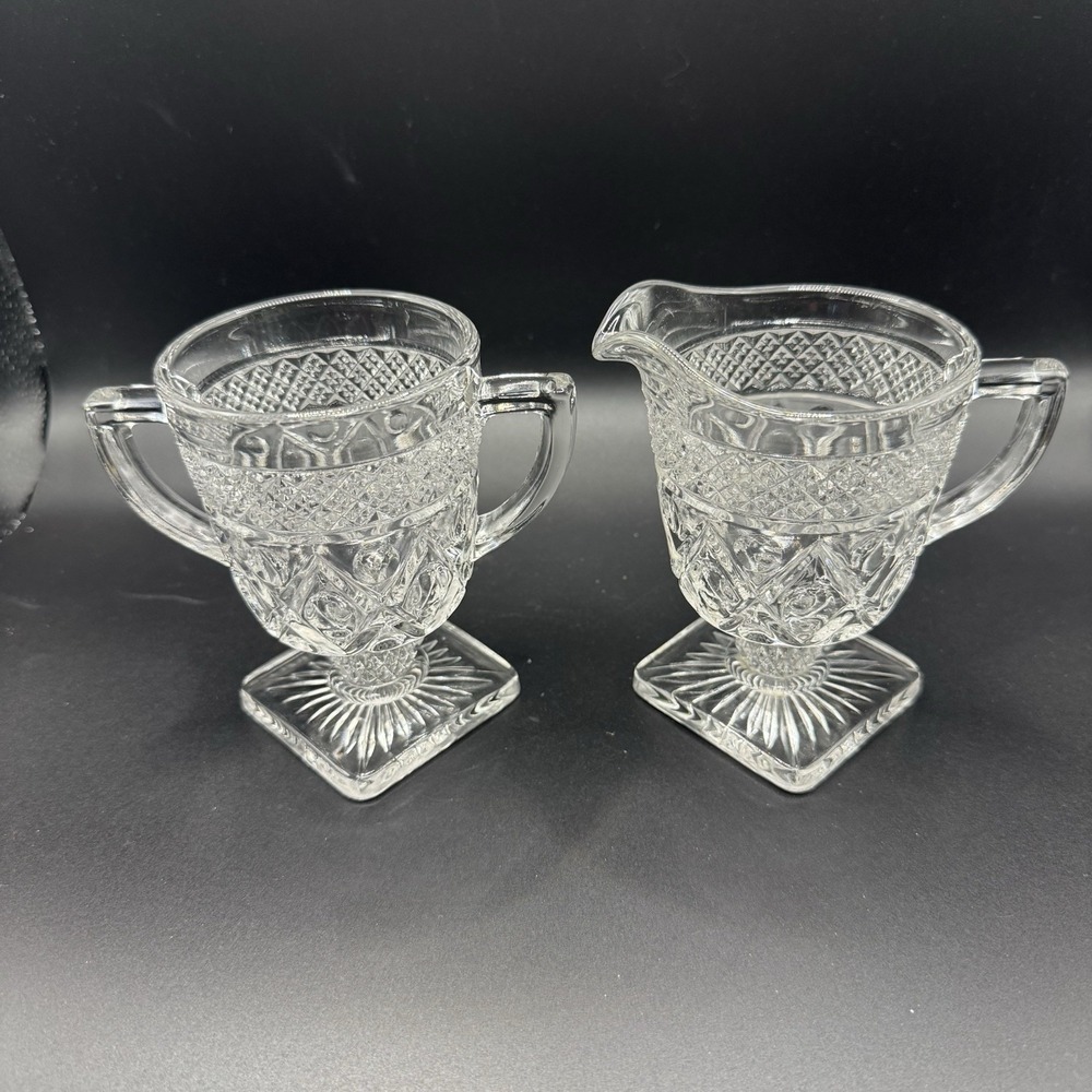 IMPERIAL GLASS OHIO Cape Cod Clear Creamer & Open Sugar with Fancy Stem